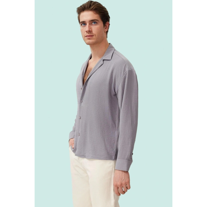 Erkek Oversize Apaş Yaka Uzun Kollu Gömlek Basic Siluet Günlük Kullanım Yaz Aylarının Vazgeçilmezi