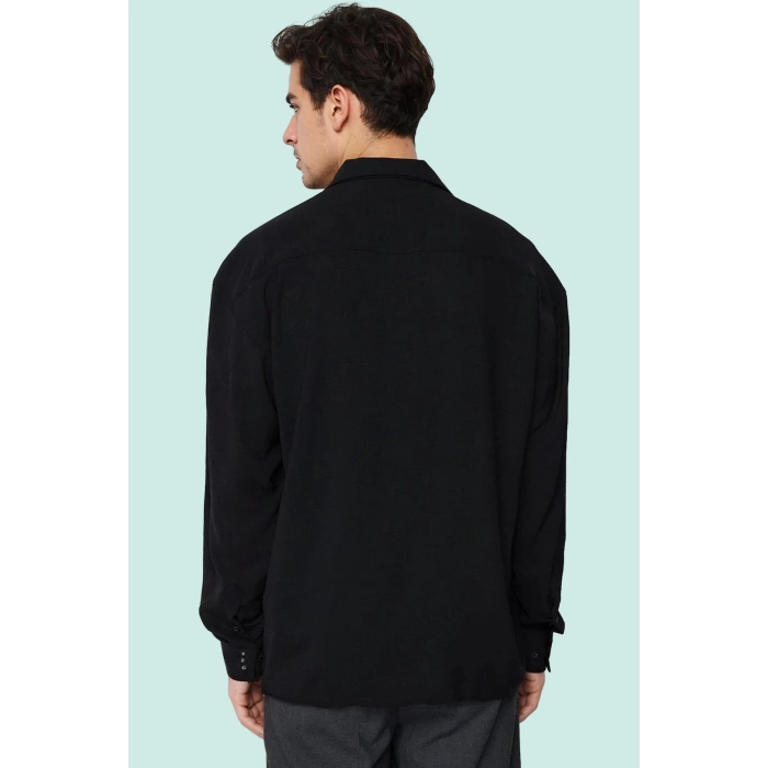 Erkek Oversize Apaş Yaka Uzun Kollu Gömlek Basic Siluet Günlük Kullanım Yaz Aylarının Vazgeçilmezi