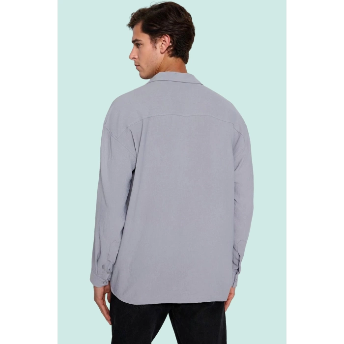 Erkek Oversize Apaş Yaka Uzun Kollu Gömlek Basic Siluet Günlük Kullanım Yaz Aylarının Vazgeçilmezi