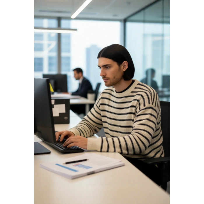 Erkek Oversize Bisiklet Yaka Çizgili Triko Kazak Günlük Kombinler İçin Konforlu Ve Trend Bir Stildir