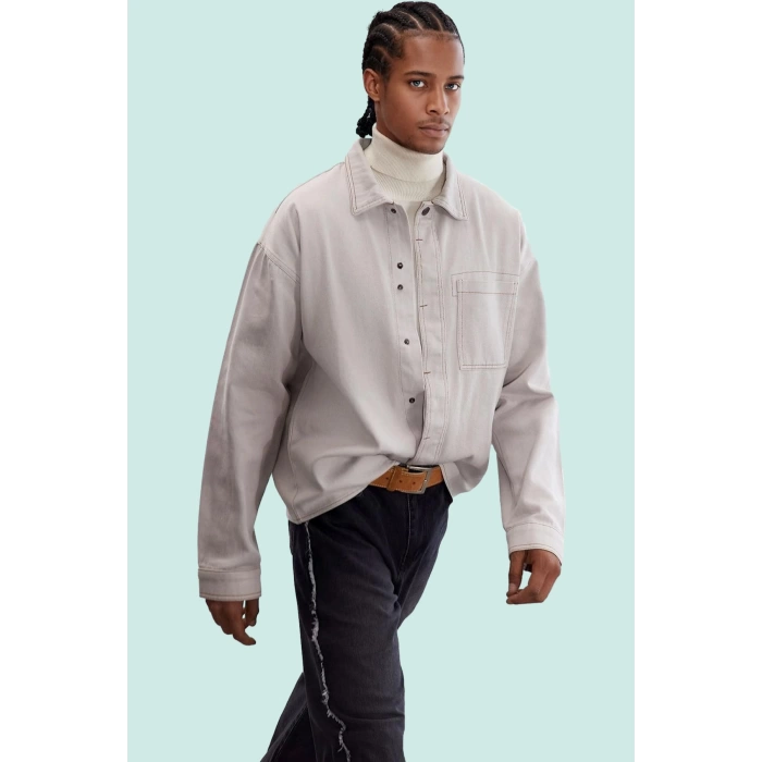 Erkek Oversize Gabardin Gömlek Ceket Pamuk Günlük Stil Hafta Sonu Yaz Aylarının Vazgeçilmezi