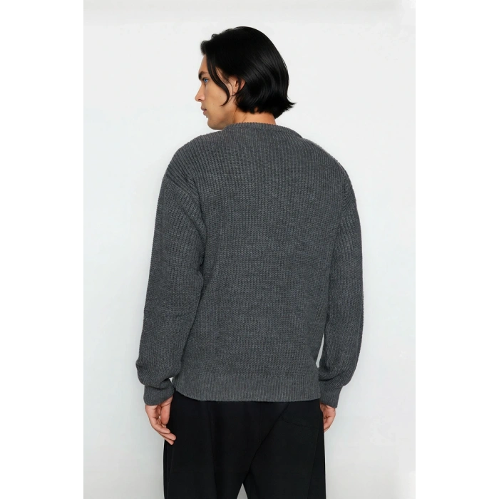 Erkek Oversize Kalıp Bisiklet Yaka Basic Selanik Dokulu Kalın Triko Kazak Kışlık Günlük Giyim İçin