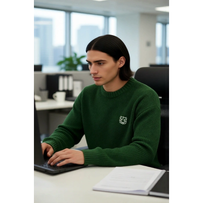 Erkek Oversize Kalıp Bisiklet Yaka Sargı Nakışlı Triko Kazak Günlük Kombinler İçin İdealdir