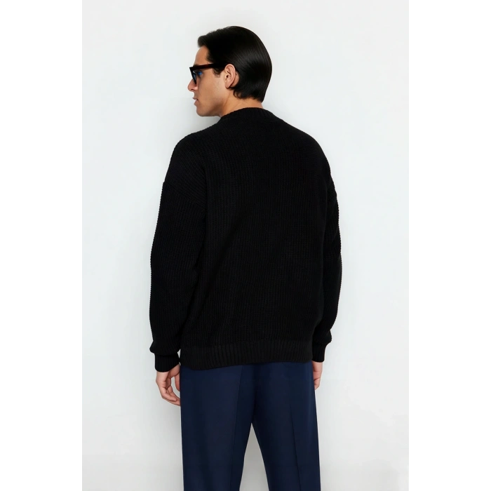 Erkek Oversize Kalıp Bisiklet Yaka Sargı Nakışlı Triko Kazak Günlük Kombinler İçin İdealdir