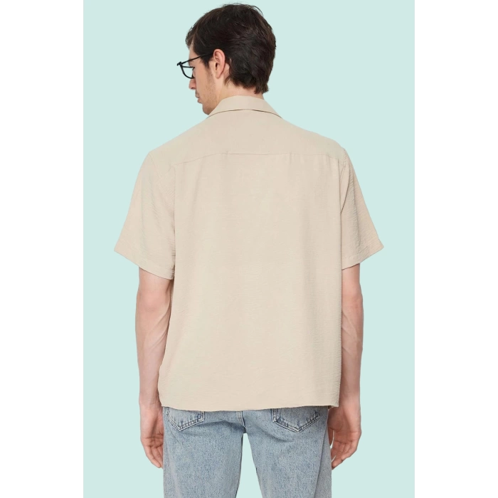 Erkek Oversize Keten Görünümlü Gömlek Kısa Kollu Apaş Yaka Günlük Yaz Aylarının Vazgeçilmezi