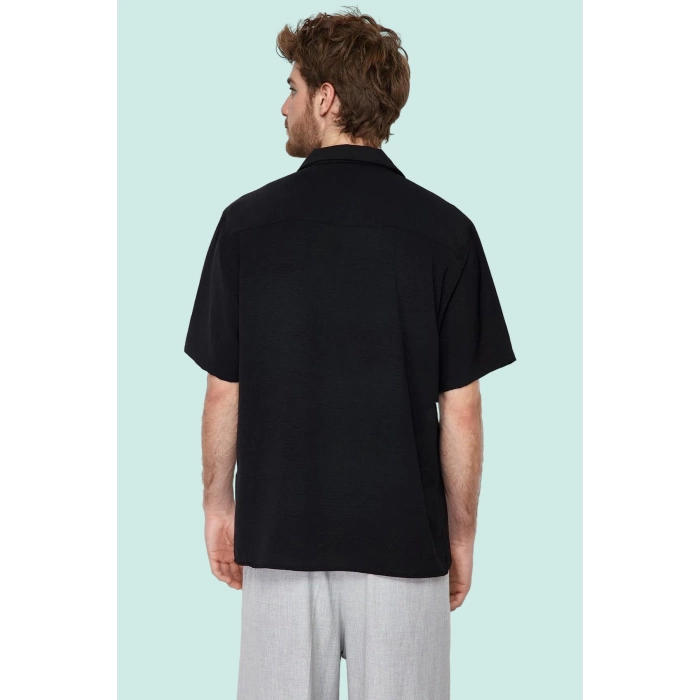Erkek Oversize Keten Görünümlü Gömlek Kısa Kollu Apaş Yaka Günlük Yaz Aylarının Vazgeçilmezi