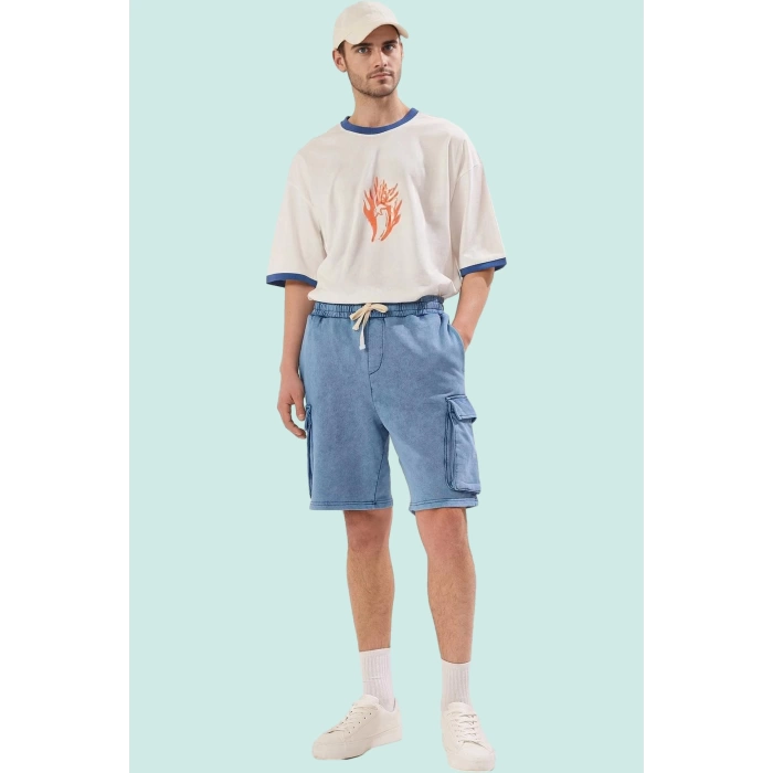 Erkek Pamuklu Dar Paça Şort Yıkamalı Casual Günlük Stil Hafta Sonu Yaz Aylarının Vazgeçilmezi