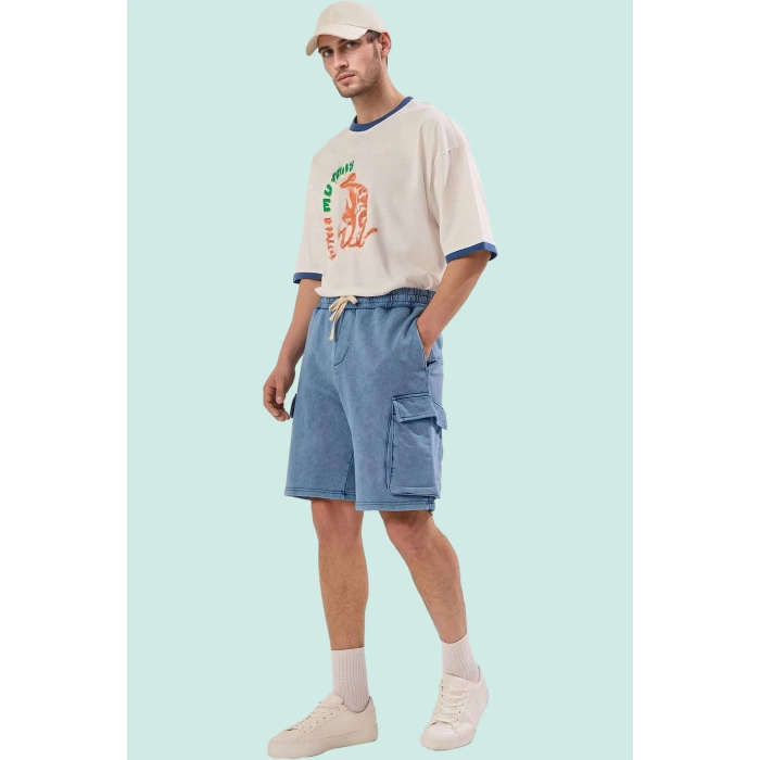 Erkek Pamuklu Dar Paça Şort Yıkamalı Casual Günlük Stil Hafta Sonu Yaz Aylarının Vazgeçilmezi