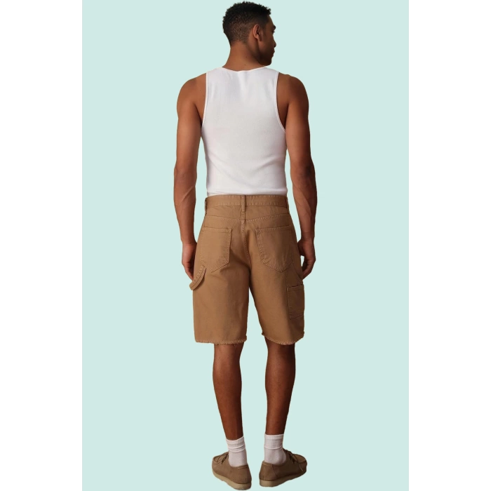 Erkek Pamuklu Denim Şort Kısa Geniş Paça Fermuarlı Rigid Dokuma Günlük Kombinler Hafta Sonu