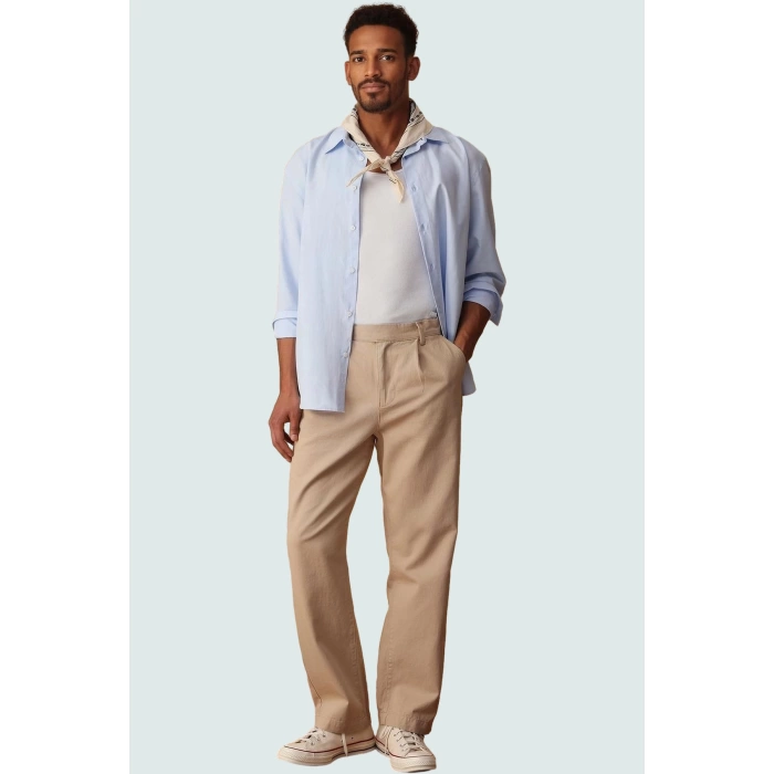 Erkek Pamuklu Geniş Paça Uzun Pantolon Casual ve Rahat Bir Stil Yaz Aylarının Vazgeçilmezi
