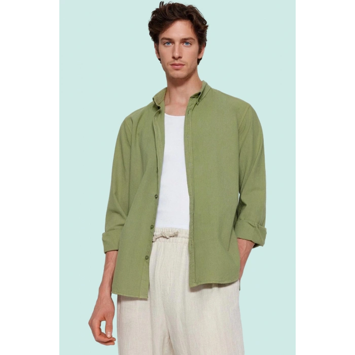 Erkek Pamuklu Keten Görünümlü Gömlek Regular Fit Rahat Günlük Stil Yaz Aylarının Vazgeçilmezi