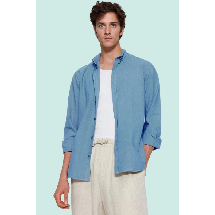 Erkek Pamuklu Keten Görünümlü Gömlek Regular Fit Rahat Günlük Stil Yaz Aylarının Vazgeçilmezi