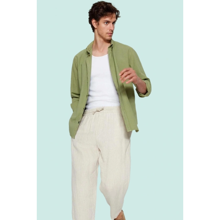 Erkek Pamuklu Keten Görünümlü Gömlek Regular Fit Rahat Günlük Stil Yaz Aylarının Vazgeçilmezi