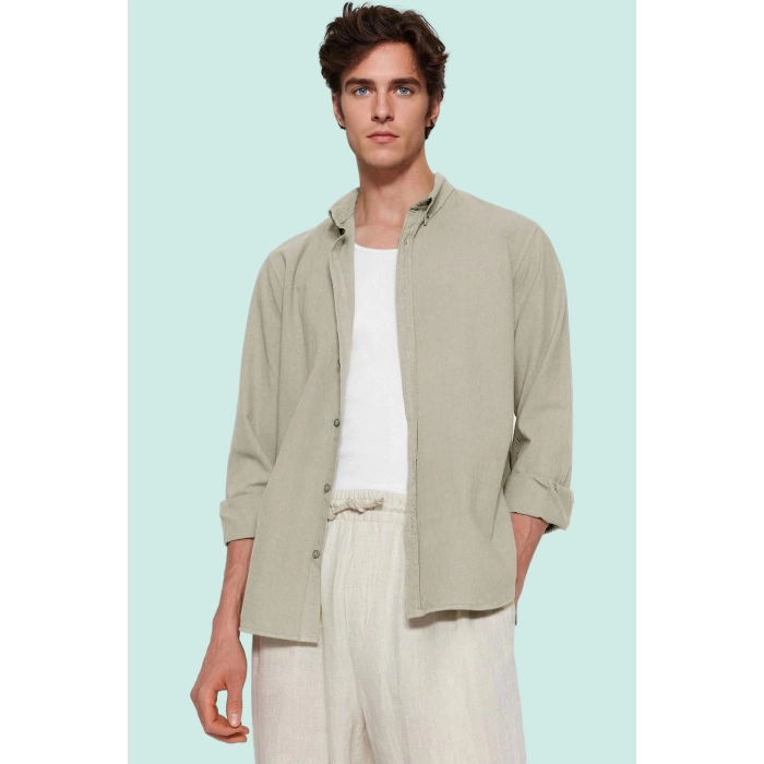 Erkek Pamuklu Keten Görünümlü Gömlek Regular Fit Rahat Günlük Stil Yaz Aylarının Vazgeçilmezi
