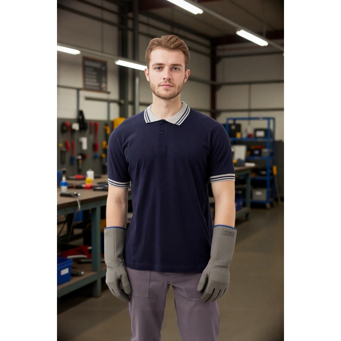 Erkek Polo Tişört İş Güvenliği Üniforması Hornet Şeritli Yaka Kol Detaylı Şık Tasarım