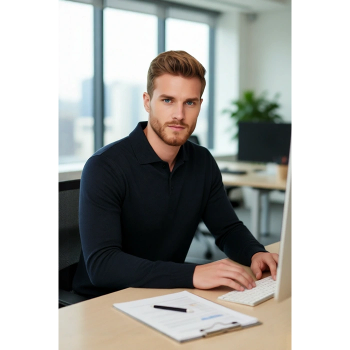 Erkek Polo Yaka Düğmeli Triko Kazak Fitted Kalıp Uzun Kol Soğuk Havalarda Şık Seçenek Kaliteli