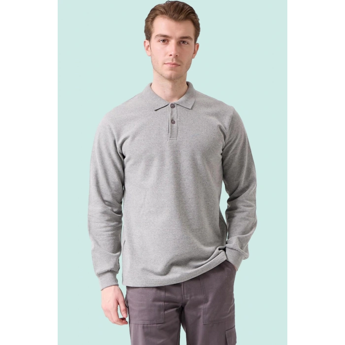 Erkek Polo Yaka Uzun Kollu Sweatshirt Herba Sweat Pamuklu İş Günlük İçin