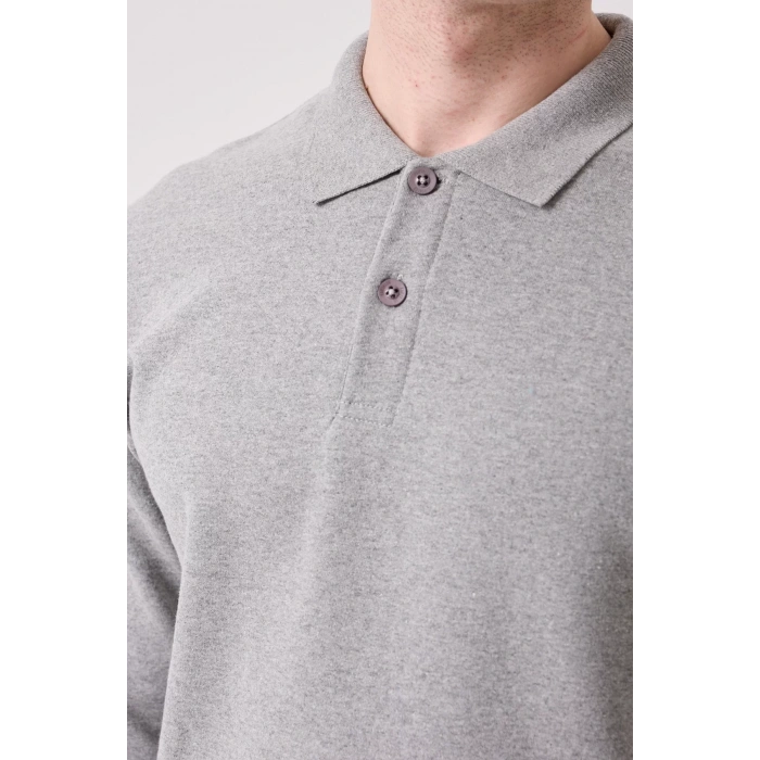 Erkek Polo Yaka Uzun Kollu Sweatshirt Herba Sweat Pamuklu İş Günlük İçin