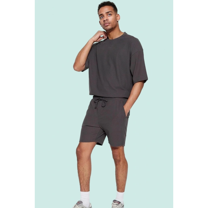 Erkek Rahat Kesim Şort; Polyester Elastan Dokulu Ottoman Kumaş Normal Bel Kısa Boy Günlük Kullanım