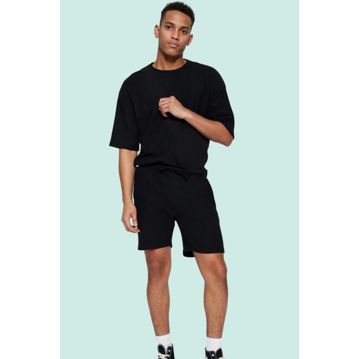 Erkek Rahat Kesim Şort; Polyester Elastan Dokulu Ottoman Kumaş Normal Bel Kısa Boy Günlük Kullanım