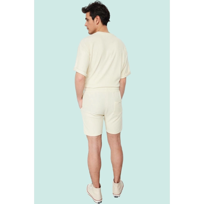 Erkek Rahat Kesim Şort; Polyester Elastan Dokulu Ottoman Kumaş Normal Bel Kısa Boy Günlük Kullanım