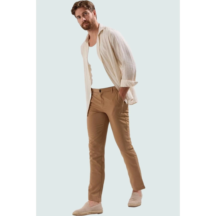 Erkek Regular Chino Pantolon Renk Slim Fit İtalyan Kesim Boru Paça İş Ve Günlük Hafta Sonu