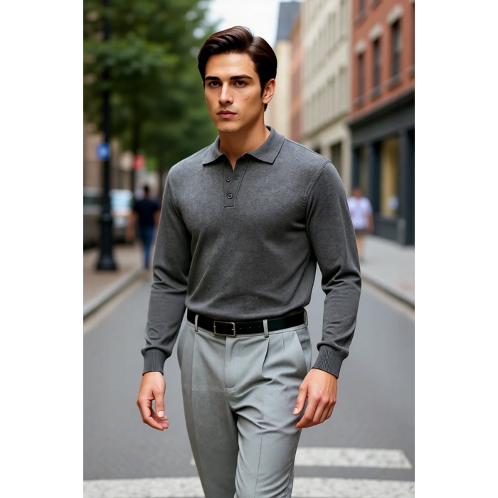 Erkek Regular Fit Düz Polo Yaka Triko Kazak İle Kışa Özel Şık Ve Konforlu Günler Kaliteli