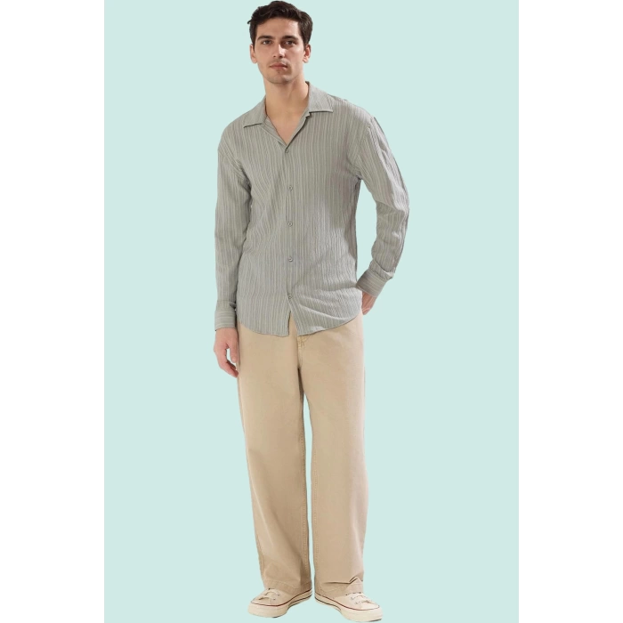 Erkek Regular Fit Gömlek Apaş Yaka Dokulu Kumaş Uzun Kollu Casual Stil Yaz Aylarının Vazgeçilmezi
