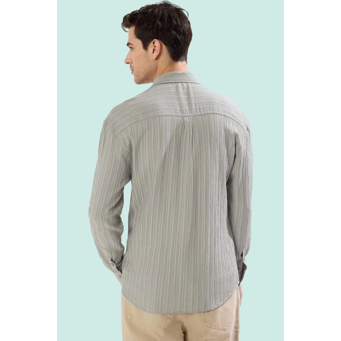 Erkek Regular Fit Gömlek Apaş Yaka Dokulu Kumaş Uzun Kollu Casual Stil Yaz Aylarının Vazgeçilmezi