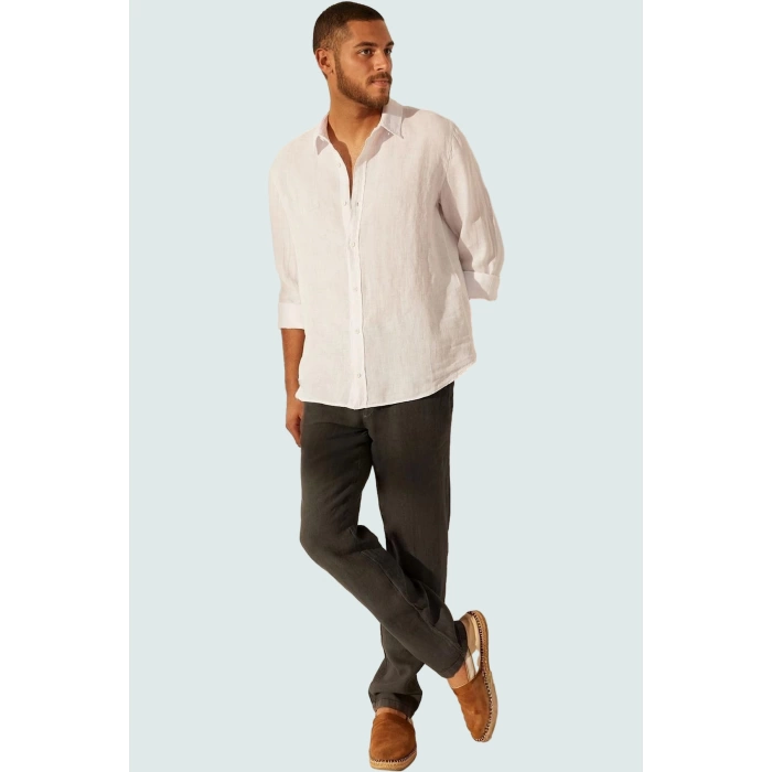 Erkek Regular Fit Keten Pantolon Yüksek Bel Straight Kalıp Günlük Kullanım Kaliteli Malzeme