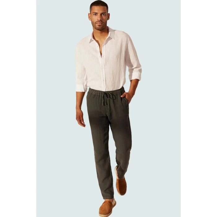 Erkek Regular Fit Keten Pantolon Yüksek Bel Straight Kalıp Günlük Kullanım Kaliteli Malzeme