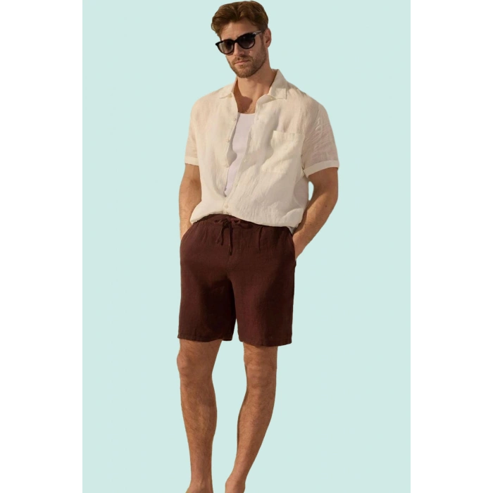 Erkek Regular Fit Keten Şort Rengi Boru Paça Yaz Aylarının Vazgeçilmezi Stilin Buluştuğu Yer