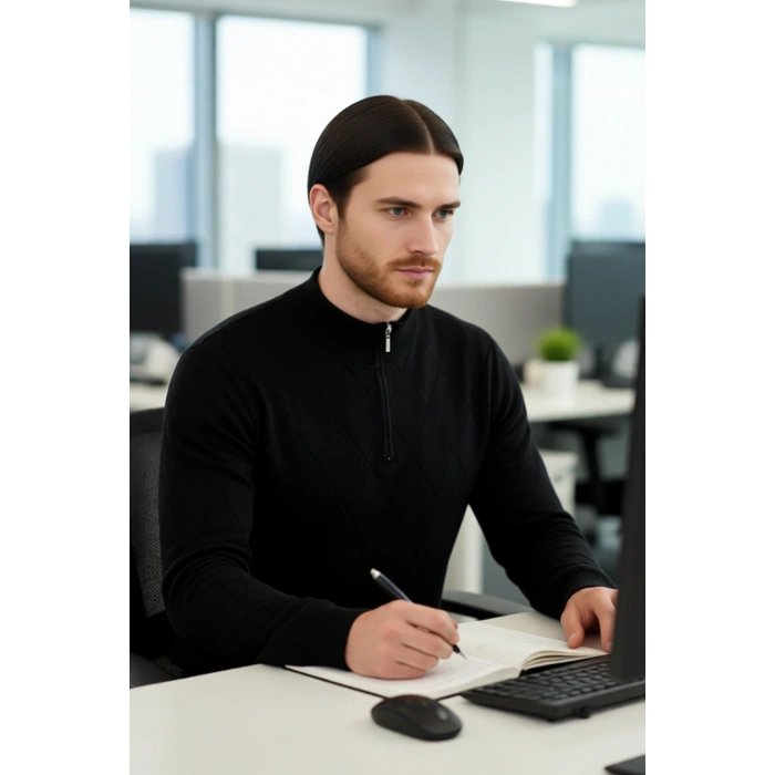 Erkek Regular Fit Pamuklu Akrilik Karışımlı Yarım Balıkçı Fermuarlı Triko Kazak Kışlık Şıklık