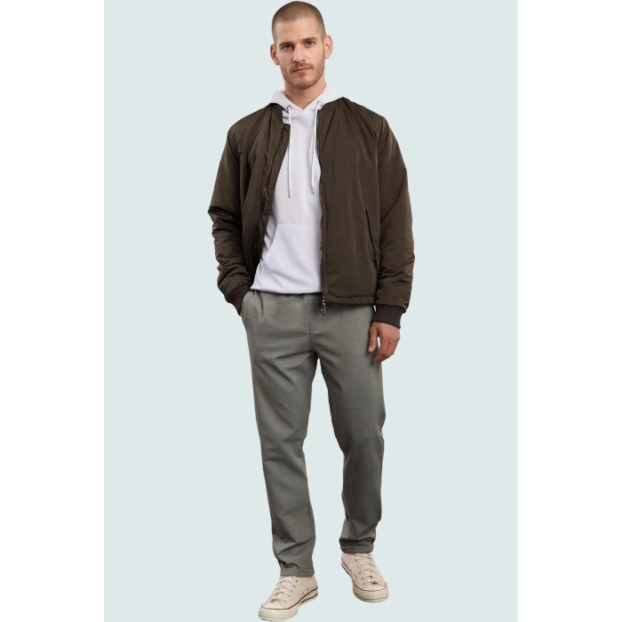 Erkek Regular Fit Rahat Beli Lastikli Duble Paça Pantolon Dokuma Kumaş Günlük Kullanım Hafta Sonu