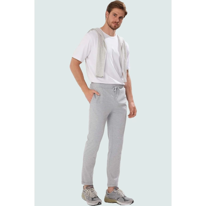 Erkek Regular Fit Rahat Beli Lastikli Duble Paça Pantolon Dokuma Kumaş Günlük Kullanım Hafta Sonu