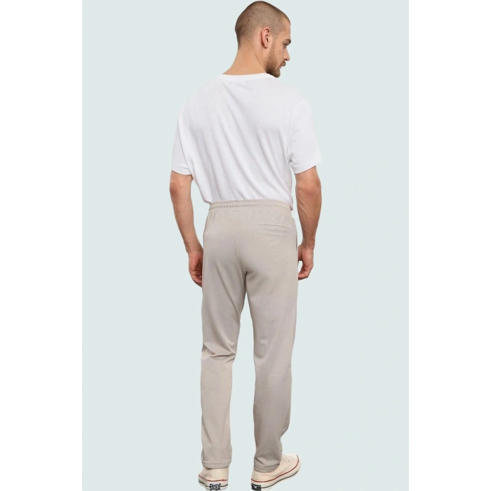 Erkek Regular Fit Rahat Beli Lastikli Duble Paça Pantolon Dokuma Kumaş Günlük Kullanım Hafta Sonu