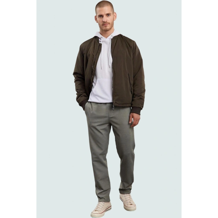 Erkek Regular Fit Rahat Beli Lastikli Duble Paça Pantolon Dokuma Kumaş Günlük Kullanım Hafta Sonu