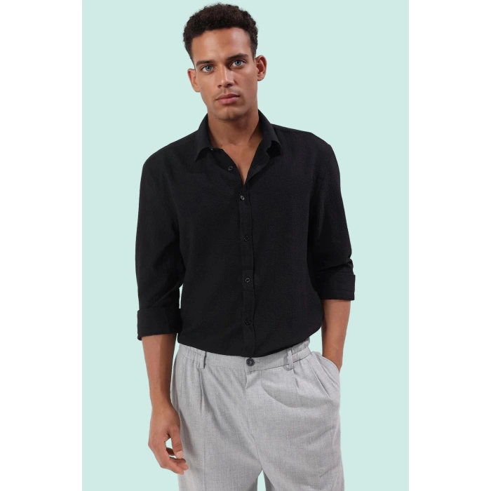 Erkek Regular Fit Uzun Kollu Gömlek Dokuma Kumaş Nefes Alabilir Günlük Şıklık Modern Tasarım