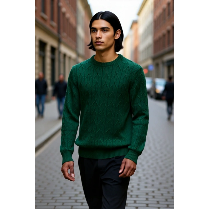 Erkek Regular Kalıp Bisiklet Yaka Dokulu Triko Kazak Casual Günlük Stilinize Rahat Dokunuş