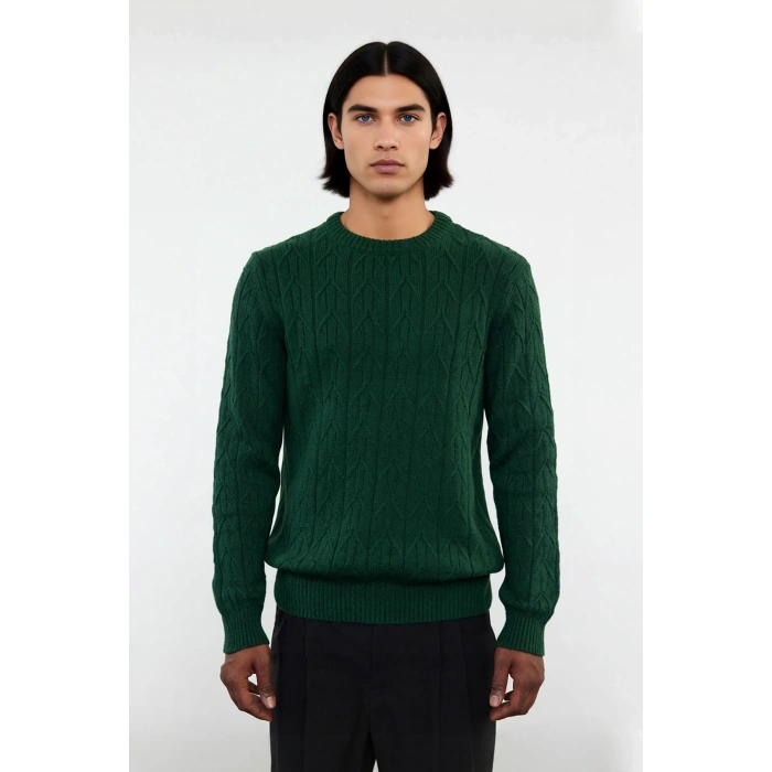 Erkek Regular Kalıp Bisiklet Yaka Dokulu Triko Kazak Casual Günlük Stilinize Rahat Dokunuş