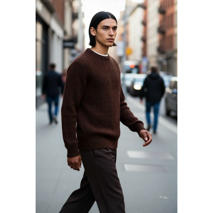 Erkek Regular Kalıp Bisiklet Yaka Dokulu Triko Kazak Soğuk Havalarda Sıcak Tutan Şıklık Kaliteli