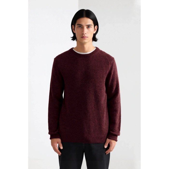 Erkek Regular Kalıp Yün Karışımlı Bisiklet Yaka Uzun Kollu Düz Triko Kazak Kış Günleri İçin İdeal