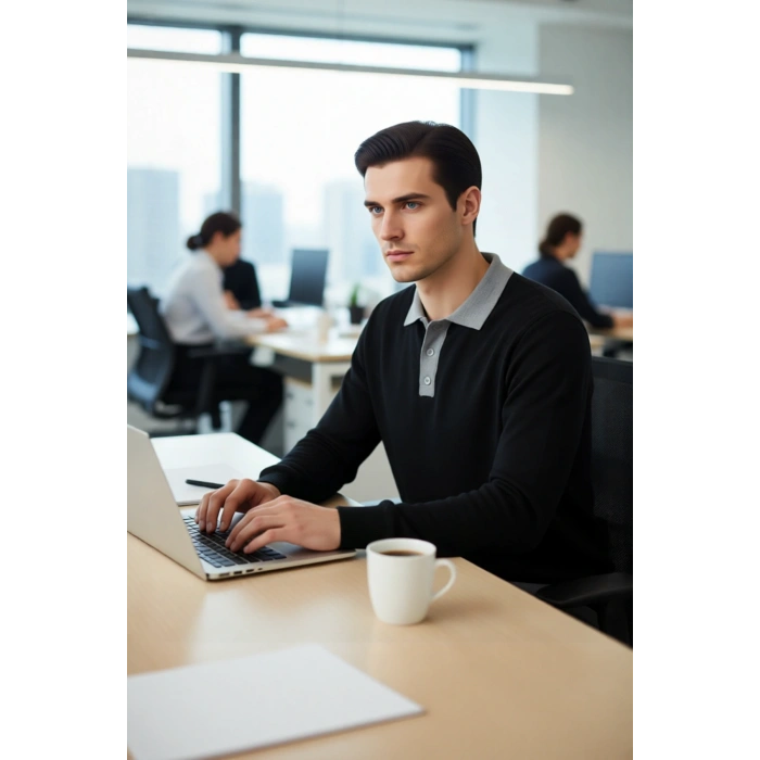 Erkek Regular Kesim Polo Yaka Renk Bloklu Uzun Kol Akrilik Kazak Günlük Şıklığınızı Tamamlar