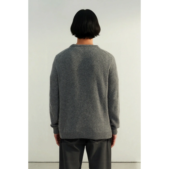 Erkek Regular Kesim Yünlü Bisiklet Yaka Uzun Kollu Bordo Düz Triko Kazak Günlük Kullanım İçin