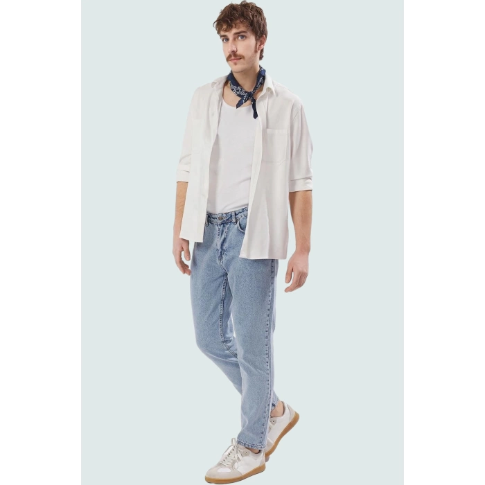 Erkek Relaxed Fit Denim Pantolon Pamuk Klasik Günlük Tarz Hafta Sonu Yaz Aylarının Vazgeçilmezi