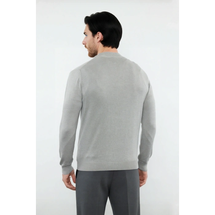 Erkek Şık Fitted Kalıp Düz Desen Dik Yaka Triko Kazak Soğuk Havalar İçin İdeal Konforlu Uzun Kollu