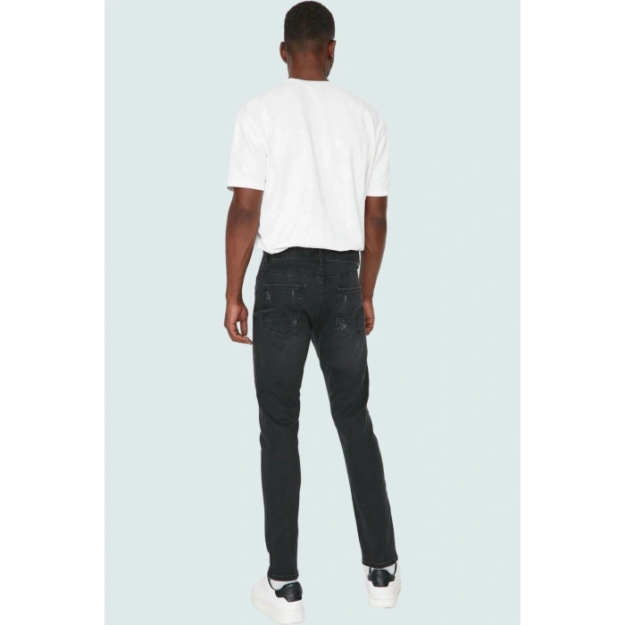 Erkek Skinny Jean; Yıpratmalı Denim Rahat Günlük Kullanım İçin Hafta Sonu Kaliteli Malzeme