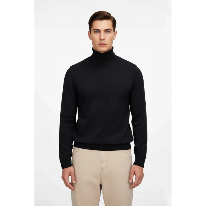 Erkek Slim Fit Balıkçı Yaka Akrilik Uzun Kollu Triko Kazak Günlük Ve Smart Stiller İçin Uygun