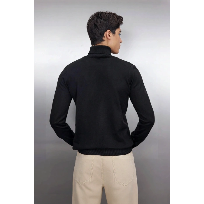 Erkek Slim Fit Balıkçı Yaka Akrilik Uzun Kollu Triko Kazak Günlük Ve Smart Stiller İçin Uygun