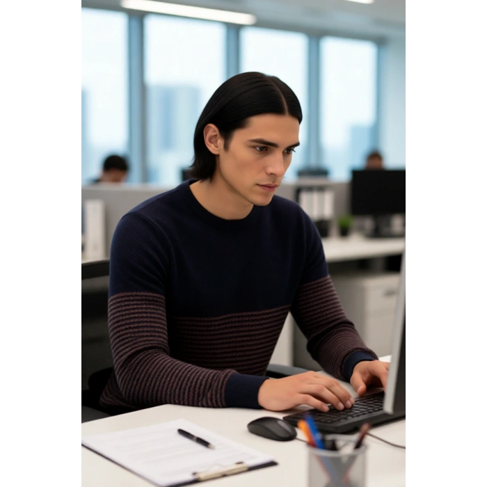 Erkek Slim Fit Bisiklet Yaka Çizgili Triko Kazak Kış Günleri İçin Modern ve Rahat Bir Seçenek